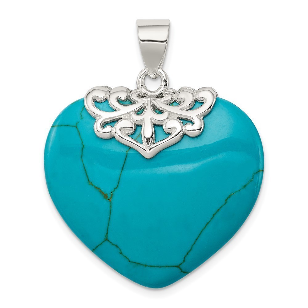 925 Sterling Silver Rhodium-plated Turquoise Heart Stone Pendant